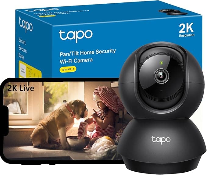 Tapo Indoor Camera for Security, Wifi Camera, 2K 3MP, 360° Baby and Pet Monitor, CCTV, AI, Smart Motion Detection & Tracking, Night Vision, Works with Alexa & Google Home, Elegance Black (Tapo C211)