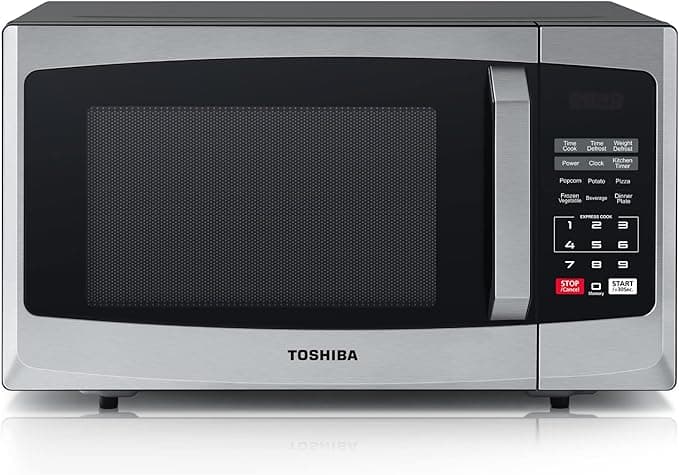 Toshiba 800w 23L Microwave Oven with Digital Display, Auto Defrost, One-Touch Express Cook, 6 Pre-Programmed Auto Cook Settings, and Easy Clean - Stainless Steel - ML-EM23P(SS)