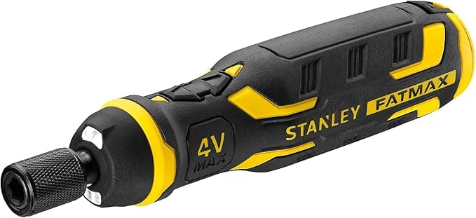 Stanley FatMax FMHT66719-0 Power-Assist Bit Screwdriver (4 V/1.5 Ah Battery, High 300 RPM Speed, Light Push Button Functionality, Extended Magnetic Holder, with LED Charge Indicator) Black/Yellow