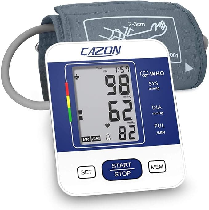 CAZON Blood Pressure Monitors Large Cuff Blood Pressure Machine Medical BP Monitor Upper Arm BP Cuff for Home Use Heart Rate Hypertension Monitor, Cuff 22-40cm LCD Display (Blue)