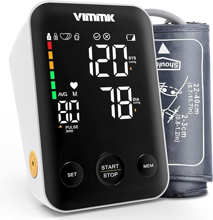 Blood Pressure Monitor CE Approved UK, Vimmk Upper Arm Blood Pressure Machines for Home Use Accurate BP Cuff LED Backlight Display Heart Rate Detection 2x120 Records, Cuff 22-40cm