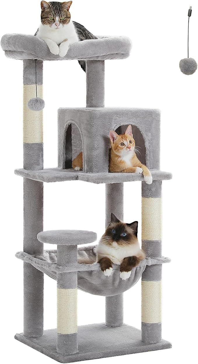 PAWZ Road Cat Tree Medium Cat Tower, Activity Center stable and sturdy, Cat Tree with hammock and wide Cat House size M Grey