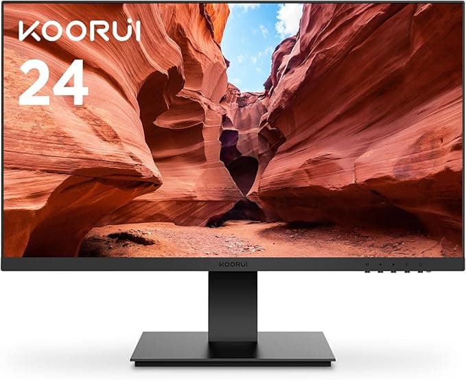 KOORUI 24 Inch FHD Monitor, Ultra-slim Bezels, 75Hz, VA Display, 5ms, Low Blue Light, 75 x 75 mm VESA Mountable, Adjustable Tilt, Black (1920 x 1080, HDMI/VGA)