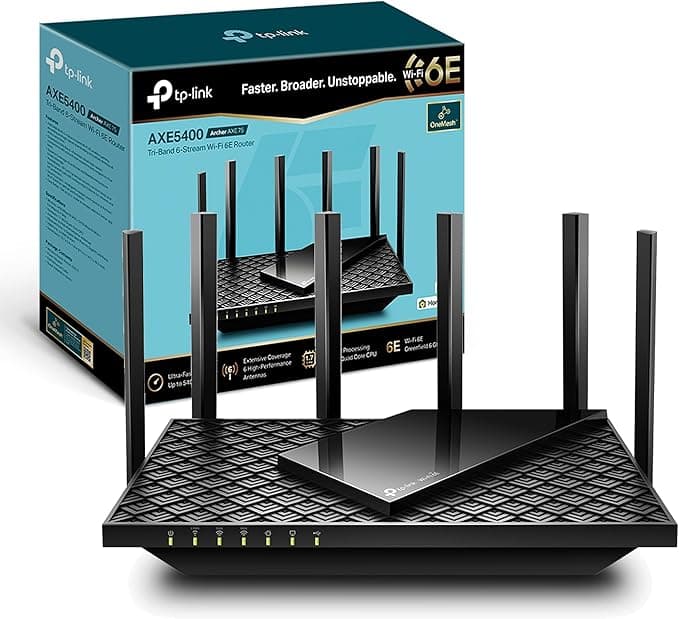 TP-Link AXE5400 Tri-Band Wi-Fi 6E Router, Wi-Fi Speed up to 5400 Mbps, 5x Gigabit Port, 1× USB 3.0 Port, 1.7 GHz Quad-Core CPU, with TP-Link OneMesh™and HomeShield, Compatible with Alexa(Archer AXE75)