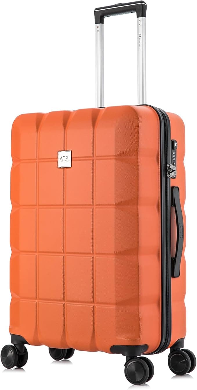 ATX Luggage 24" Medium Suitcase Super Lightweight Durable ABS Hard Shell Suitcase with 4 Dual Spinner Wheels and Built-in TSA Lock (Orange, 65 Liter)