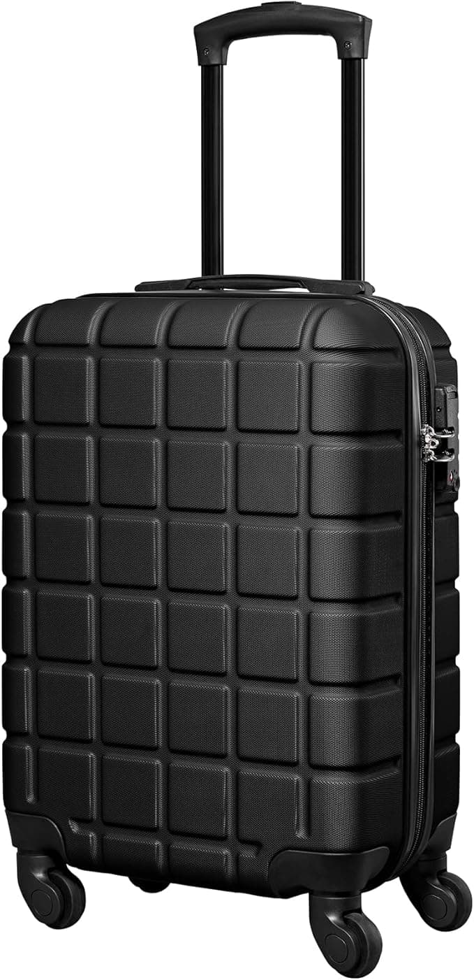 Lightweight Carry on Suitcase with TSA Lock 20 inch Cabin Suitcase Approved by Over 100+ Airlines with 4 Wheels ABS Hard Case British Airways, RyanAir, Virgin Atlantic, Emirates & More Black