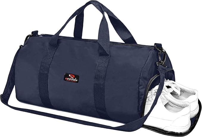 Gym Duffle Bag with Shoe Compartment Foldable Men Women Travel Fitness Holdall Sports Bags - Shoulder Strap Swimming Basketball Tennis Luggage Weekender Light Weight Dry Bags (Navy Blue) 37L