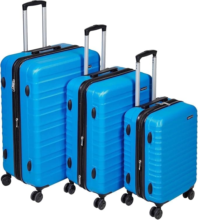 Amazon Basics Hardside Luggage Spinner 3 Piece Set (55 cm, 68 cm, 78 cm), Light Blue