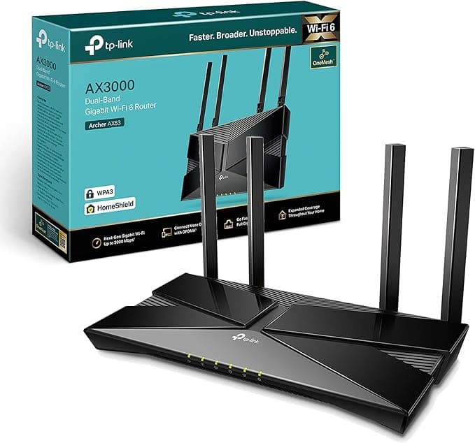 TP-Link WiFi 6 OneMesh Router, AX3000 Mbps Gigabit VPN Router, Dual-Core CPU Fibre Router, WPA3 Cybersecurity, Ideal for Gaming Xbox/PS4/Steam, Compatible with Alexa (Archer AX53)