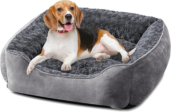 JOEJOY Dog Bed Medium - Washable Dog Bed Anti-Anxiety Dog Bed Soft Plush Dog Bed Rectangle Non-Slip Bottom Pet Bed - Small | Medium | Large Size Mattress Mat For Dog, Grey