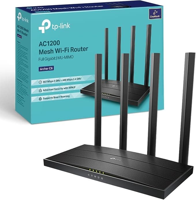 TP-Link AC1200 Wireless Dual Band Wi-Fi Router - Speed Up to 867 Mbps/5 GHz + 300 Mbps/2.4 GHz, 4+1 Gigabit Ports, Dual-Core CPU, Parental Control, Easy setup (Archer C6)