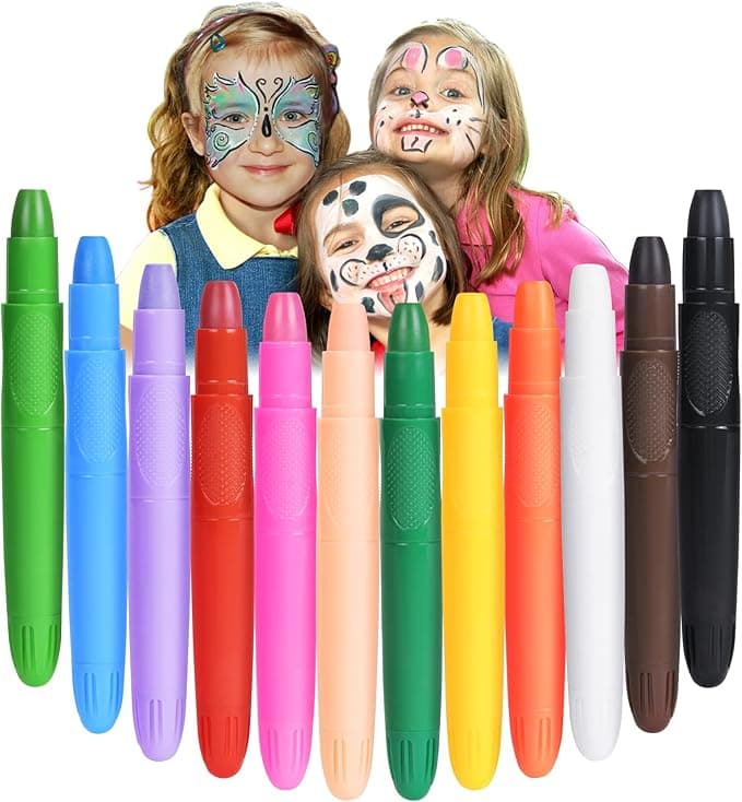 URAQT Face Paint Marker, 12 Colors Body Crayons Kit Non-Toxic Face Body Makeup Paint, Professional Face Paint Crayons for Kids Children, Face Paint Stick Set for Easter Cosplay Party Carnival