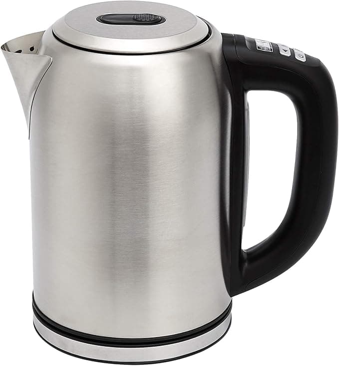 Amazon Basics Stainless Steel Kettle with Digital Display, Strix Controller, Keep Warm Function, Temperature Control, 1.7 L (UK Plug), Silver