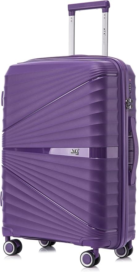 ATX Luggage 24" Medium Suitcase Ultra Lightweight Durable Polypropylene Hard Shell Suitcase with 4 Dual Spinner Wheels and Built-in TSA Lock (Indigo Purple, 65 Liters)