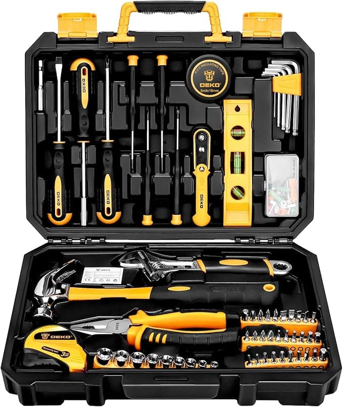 DEKO Tool Kit Set Box 100 Pieces Home Repair DIY Tools Basic Hand Toolbox Sets for Home