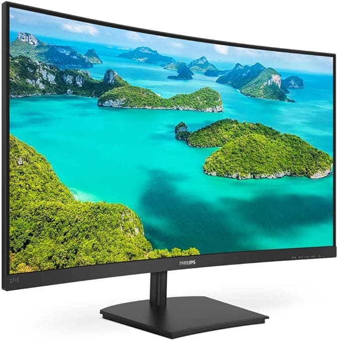 PHILIPS 271E1SCA - 27 Inch FHD Curved Monitor, 75Hz, 4ms, VA, AMD FreeSync, Speakers, FlickerFree (1920 x 1080, 250 cd/m², VGA/HDMI)