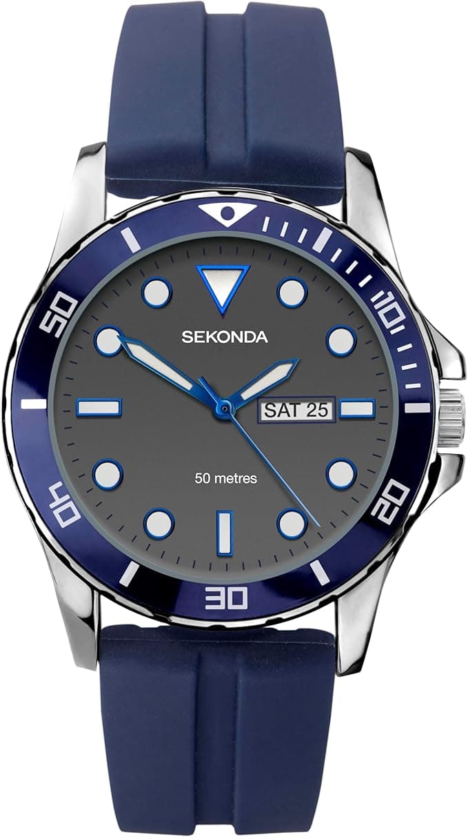 Sekonda Balearic Mens 44mm Quartz Watch with Analogue Day/Date Display, and Rubber Strap