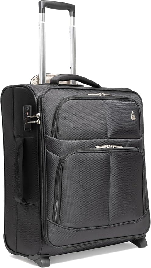 Aerolite 56x45x25cm British Airways Jet2 & easyJet Upgrade Maximum Allowance Large Lightweight 2 Wheel Carry On Hand Cabin Luggage Bag Suitcase 56x45x25 with TSA Approved Lock Black