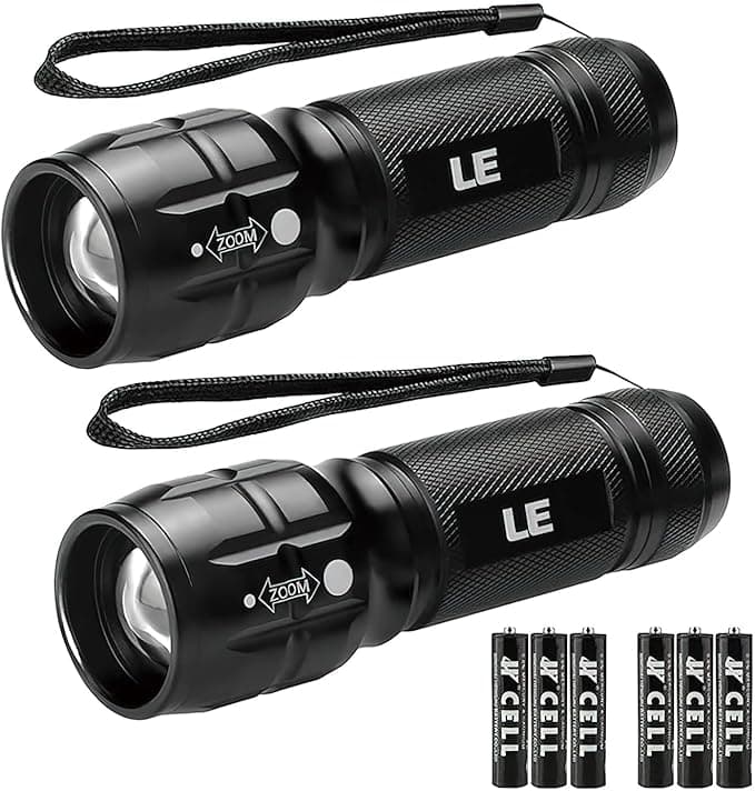 LE LED Torch, LE1000 Powerful Handheld Flashlight, Super Bright, Pocket Size, Lightweight, Suit for Camping, Cycling, Running, Dog Walking and More Outdoor Use, 6 AAA Batteries Included, Pack of 2