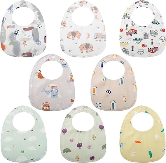 8 Packs Bandana Dribble Bibs, Soft Cotton Baby Teething Bibs Waterproof Drool Bibs