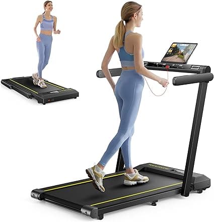 2 In 1 Home Folding Treadmill, Dual LED Screen, 2.5HP Silent Treadmill, 16KM/H, Bluetooth Speaker, Heart Rate, 12 Modes, App and Wireless Remote Control