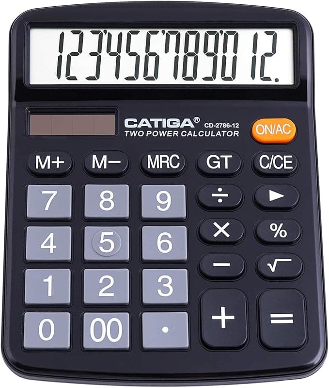 12 Digit Desktop Calculator with Large LCD Display and Sensitive Button, Dual Solar Power and Battery, Standard Function for Office, Home, School, CD-2786