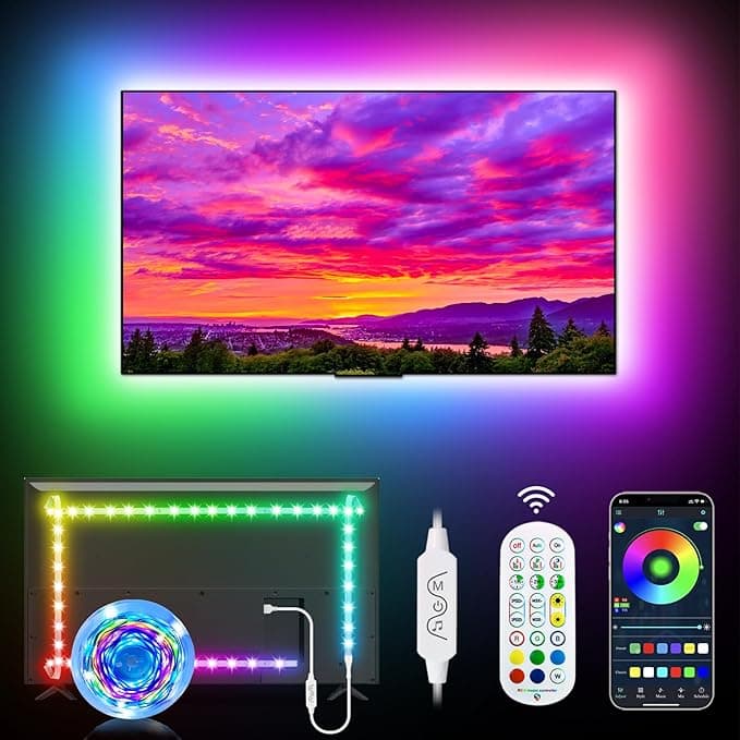 Daymeet LED TV Backlights, 3M TV Led Lights for 32-60 inch TV Behind Lighting Music Sync with TV Rainbow Color RGB Led Lights for TV with Remote APP Control USB Led Strip Lights for Room Xmas Decor