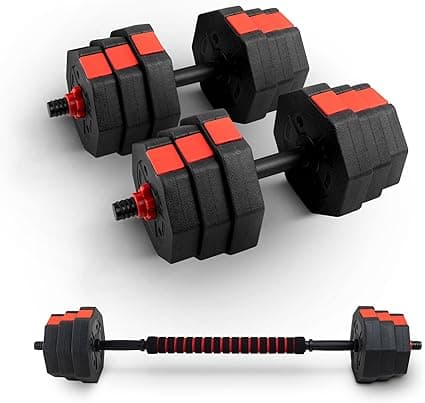 Kayman Adjustable Dumbbell Set - 20kg Total Weight with Non-Rolling Design, Adjustable Weights & Comfortable Grip - Training Equipment for Versatile Workouts at Home & Gym - Unisex (Black & Red)