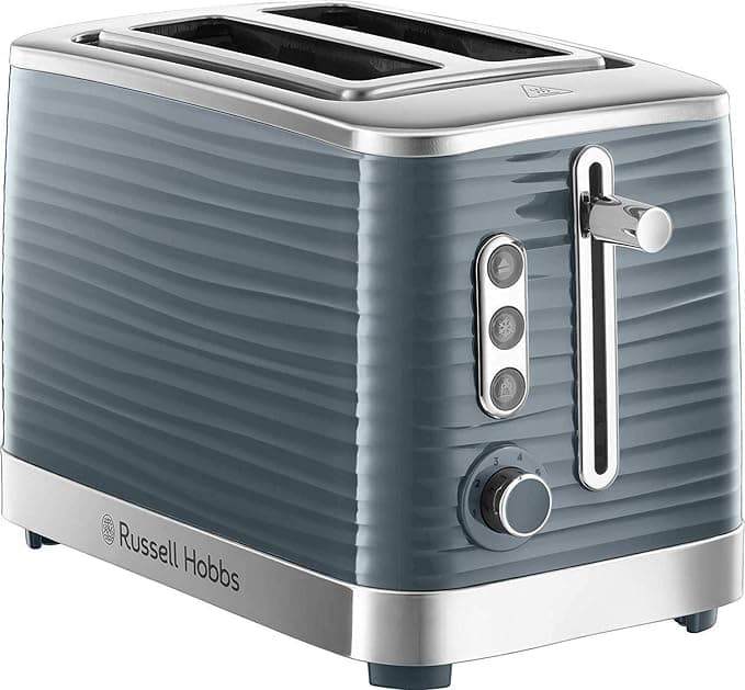 Russell Hobbs Inspire 2 Slice Toaster (Extra wide slots, High lift feature, 6 Browning levels, Frozen/Cancel/Reheat function with Blue LED illumination, 1050W, Grey textured high gloss) 24373