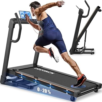 Decorcn Folding Treadmill for Home, 4.5HP, 20 Incline Levels, 1km/h-16km/h, 150KG limited, Runnig Machine for Heavy People with LED, Bluetooth Speakers, Silent Walking Pad for Home Office Gym