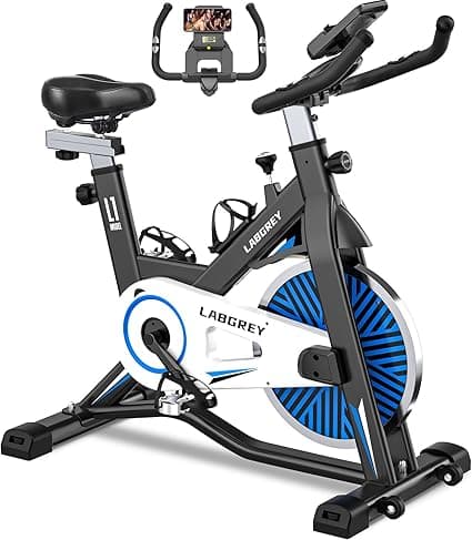 LABGREY Exercise Bike Indoor Cycling Bike Stationary Cycle Bike with Heart Rate Sensor & Comfortable Seat Cushion, Quiet Fitness Bike for Home Cardio Workout