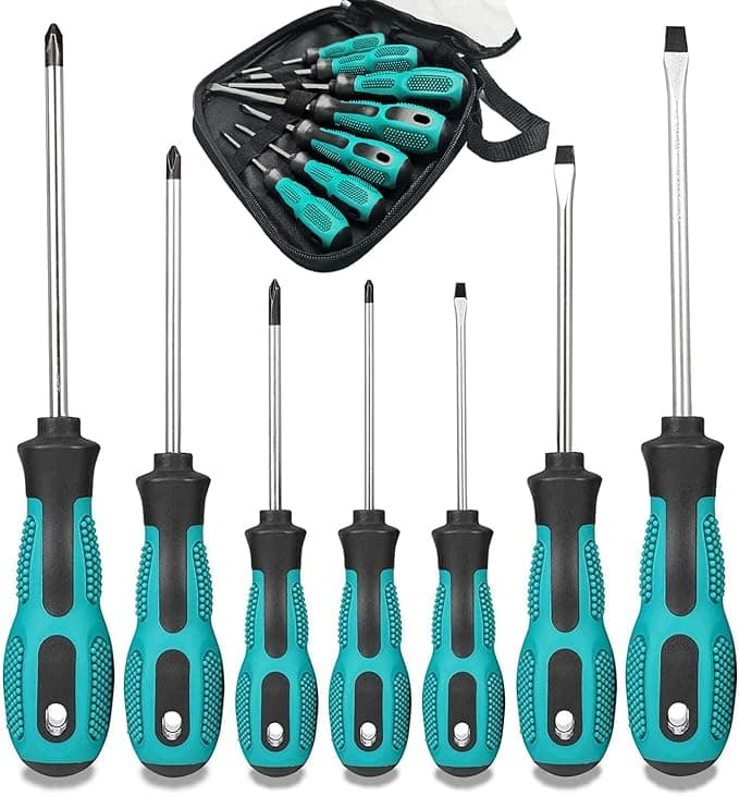 7pcs Screwdriver Set- Heavy Duty Chrome Vanadium Steel Made, Magnetic Screwdriver with 3 Flat & 4 Cross Head, Durable Hand Tools in Case