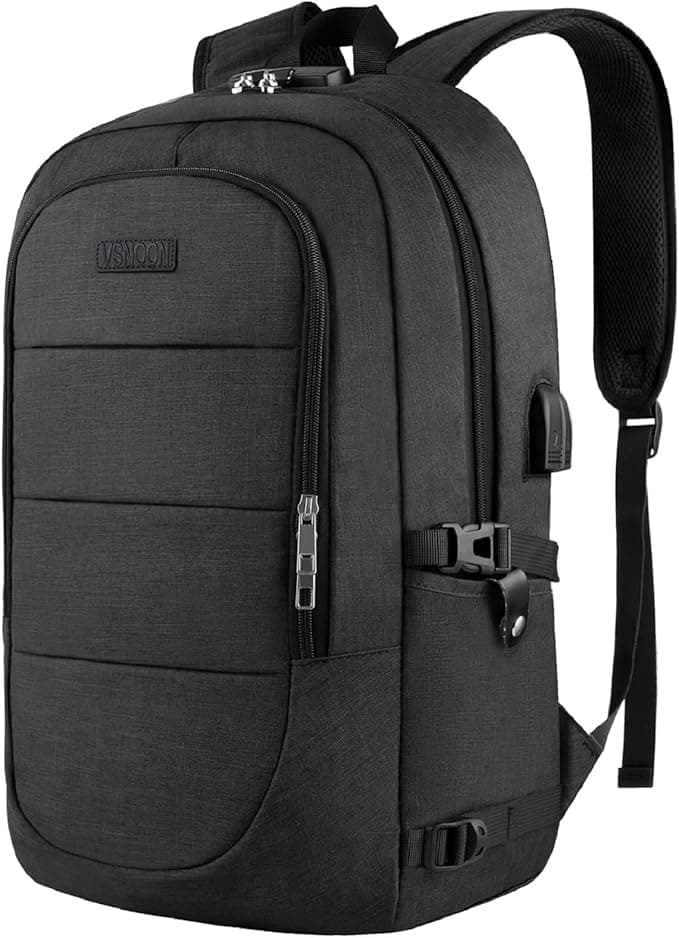 VSNOON Anti-Theft Laptop Backpack, 15.6-17.3 inch Business Laptop Rucksack Bag with USB Charging Port & Lock, Water Resistant Travel Backpack Computer Bag for Women Men, Black