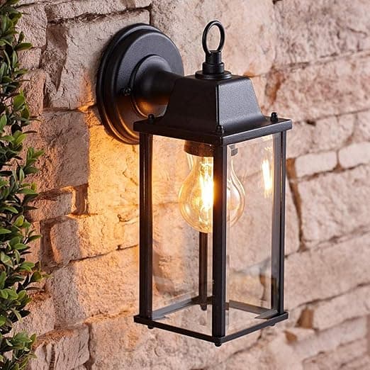 CGC Lighting Bevelled Glass Coach Lantern Wall Light Porch Indoor Outdoor Garden Decorative Lamp Fixture (Black)