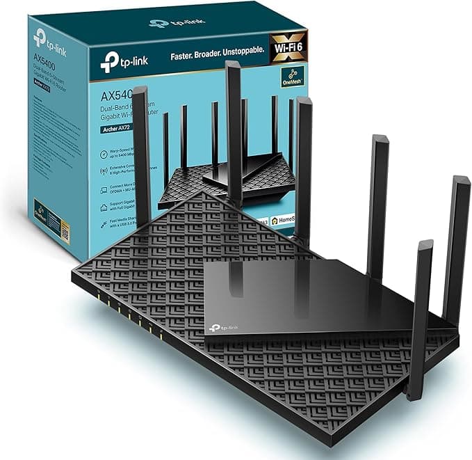 TP-Link Next-Gen Wi-Fi 6 AX5400 Mbps Gigabit Dual Band Wireless Router, OneMesh™ Supported, Dual-Core CPU, TP-Link HomeShield, Ideal for Gaming Xbox/PS4/Steam, Plug and Play (Archer AX72)