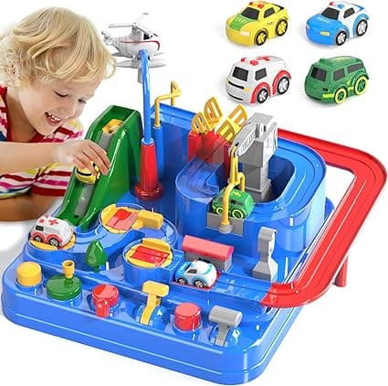 Kids Car Toys Race Car Tracks for Boys, Car Rescue Adventure Toys with Mini Cars for 3 4 5 6 Years Old Toddler, Car Vehicle Race Set for Boys Girls Age 3+