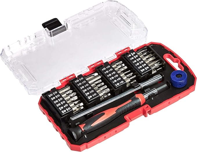 Amazon Basics 51-Piece Precision Screwdriver Bit Set, Black, Red, Silver