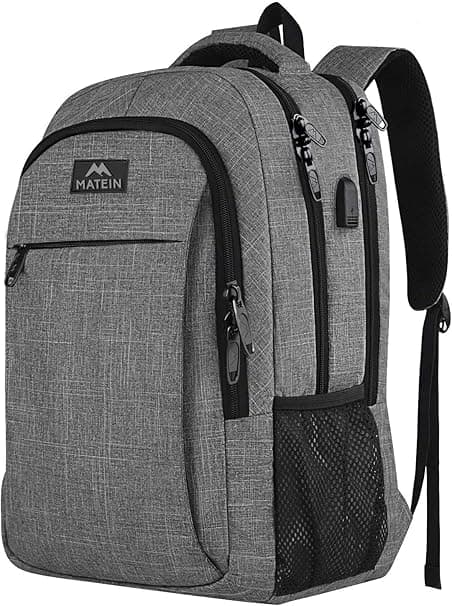 MATEIN Travel Laptop Backpack, Work Bag Lightweight Laptop Bag with USB Charging Port, Anti Theft Business Backpack, Water Resistant School Rucksack Gift for Men and Women, Fits 15.6 Inch Laptop, Grey