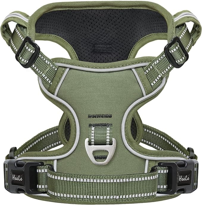 HEELE Dog Harness, Dog Harness for Small Medium Large Dogs No Pull Adjustable Padded Reflective Harness with Handle for Walking Training, Green, M