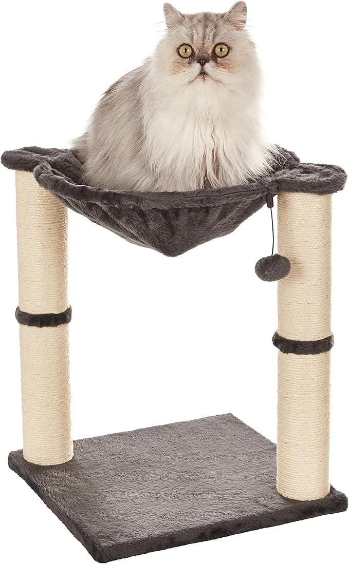 Amazon Basics Cat Tree Tower With Scratching Post And Hammock Bed for Indoor Cats - 16 x 20 x 16 Inches, Grey