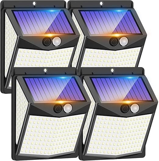 Outdoor Solar Lights, 238 LED Solar Security Lights and 3 Modes Motion Sensor 270° Wide Angle Solar Powered Lights IP65 Waterproof Solar Wall Light for Front Door, Yard, Garage, Garden (4 Pack)