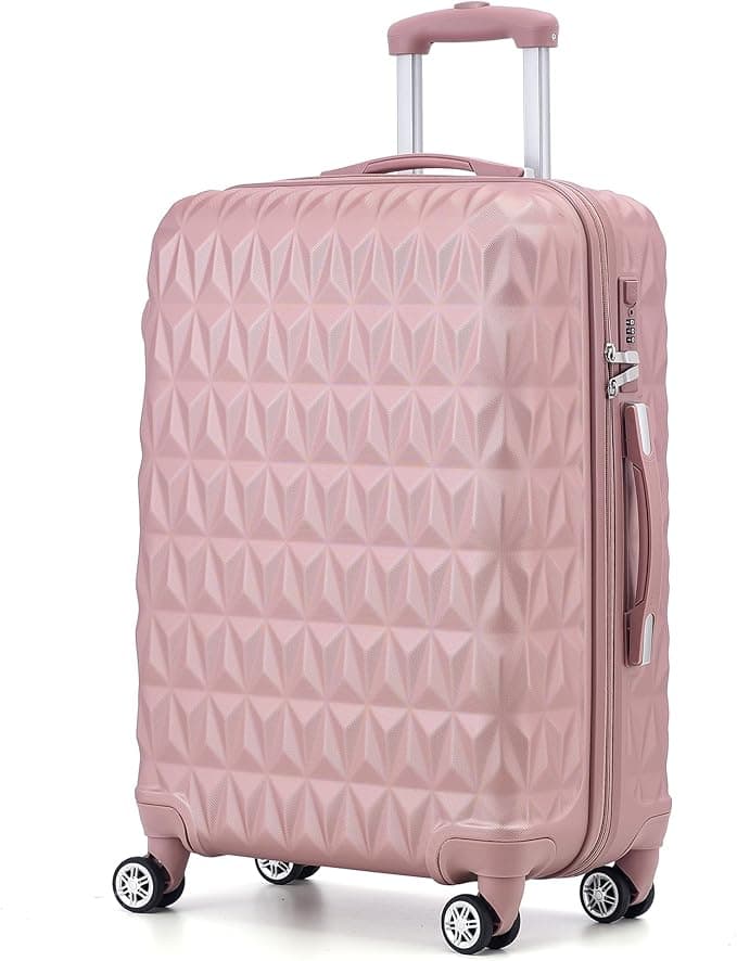 Large Lightweight ABS Hard Shell Travel Hold Check in Luggage Spinner Suitcase with 4 Wheels (Rose Gold)