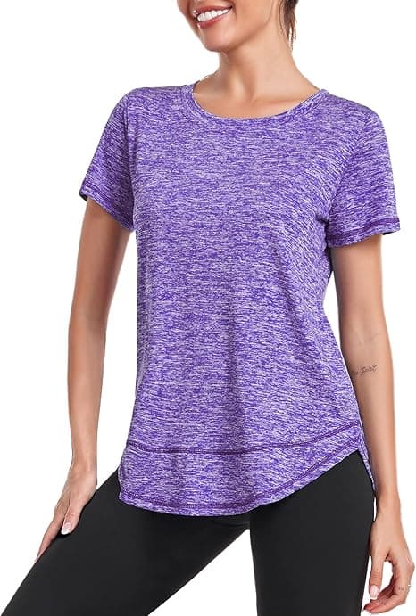 Deaviya Women's Sports T-Shirt Gym Tops, Short Sleeve Workout Casual Running Tops, Ladies Gym Yoga Sports Top, Crew Neck Fitness T-Shirts for Women, Loose Side Split Tee