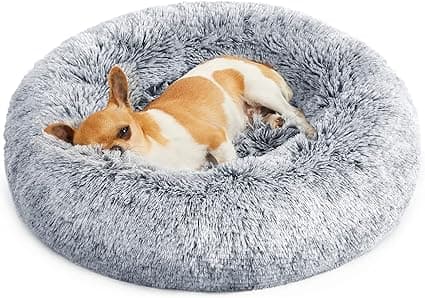 Feandrea Dog Bed, Donut Cat Bed, Fluffy Calming Pet Bed with Removable, Washable Cover, Soft Long Plush, 50 cm, Grey