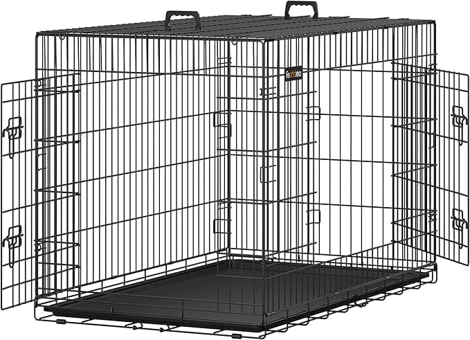 Feandrea Dog Crate Dog Cage, 48 inch Foldable Puppy Pet Cage Puppy Dog Crates Training Cage with 2 Doors, Easy Clean Removable Tray, 122 x 74.5 x 80.5 cm, XXL, Black PPD48H