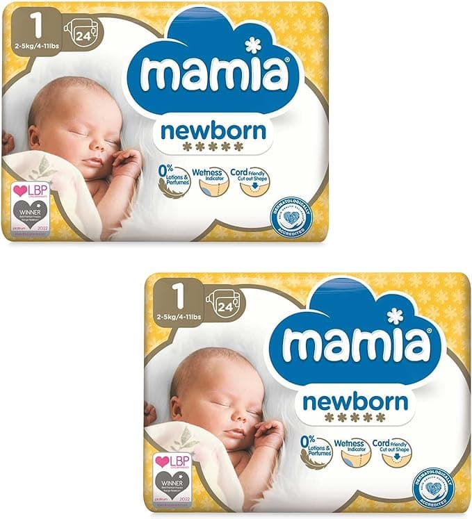 ALDI Mamia Newborn Nappies, Size 1, 2 x Packs of 24 (48 Nappies)