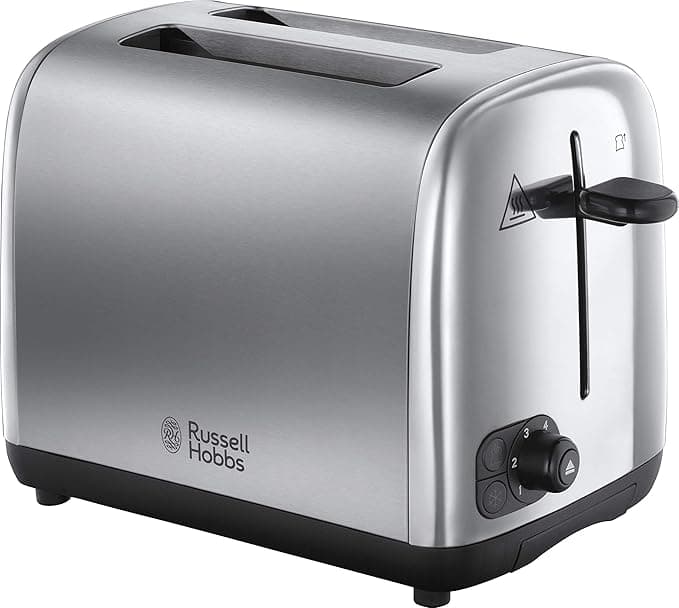 Russell Hobbs 2 Slice Toaster with Perfect Toast Technology for improved evenness (Wide slots, Lift & look feature, 6 Browning levels, Frozen & Cancel function, 850W, Brushed & Stainless Steel) 24080