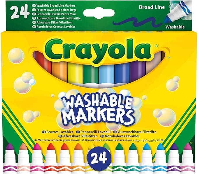 CRAYOLA 24 Washable Fine Tip Assorted School Leisure Marker Pens, Coloured Maxi tip /