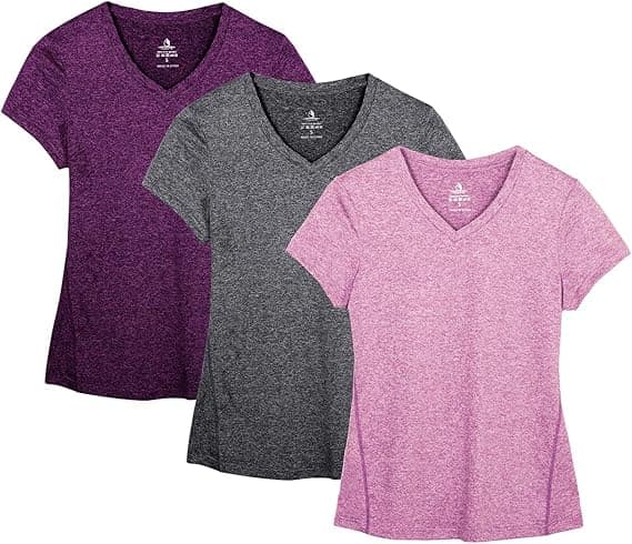 icyzone Women's Workout Running T-Shirt Yoga Fitness V-Neck Short-Sleeve Tops Sports Shirt, 3 Pack