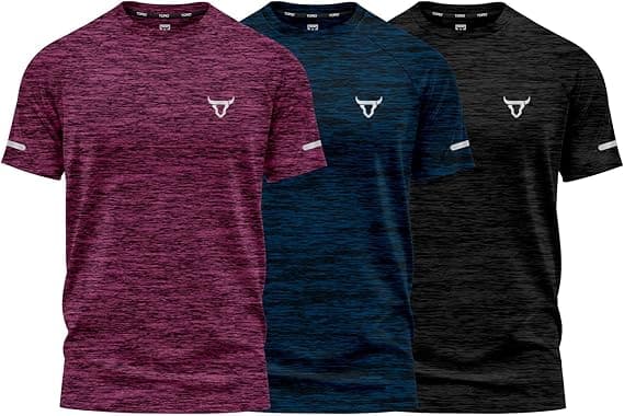 Pack of 3 Mens Workout Short Sleeve T-Shirts Athletic Fit Fast Drying Moisture Wicking Sports Style T-Shirts